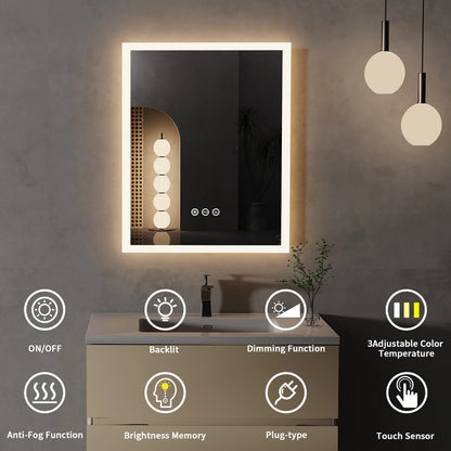 LED Bathroom Mirror 16x20 Anti-Fog Smart Touch