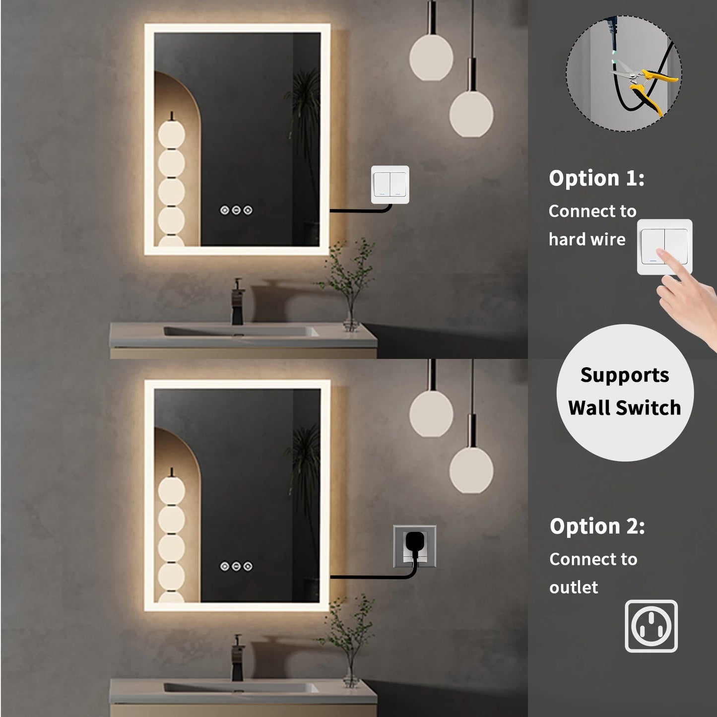 LED Bathroom Mirror 16x20 Anti-Fog Smart Touch
